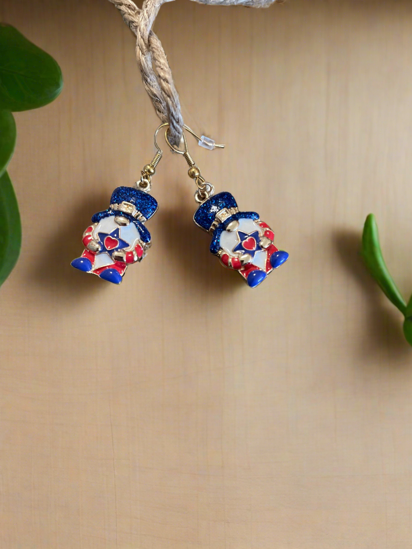 Patriotic Gnome Wire Earrings; red white &amp; bluePink tiful of LOVE