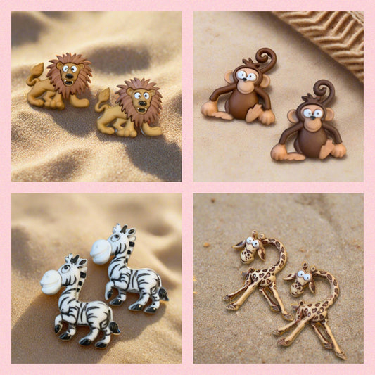 Silly Safari  Post Earrings (4 animals to choose from)Pink tiful of LOVE