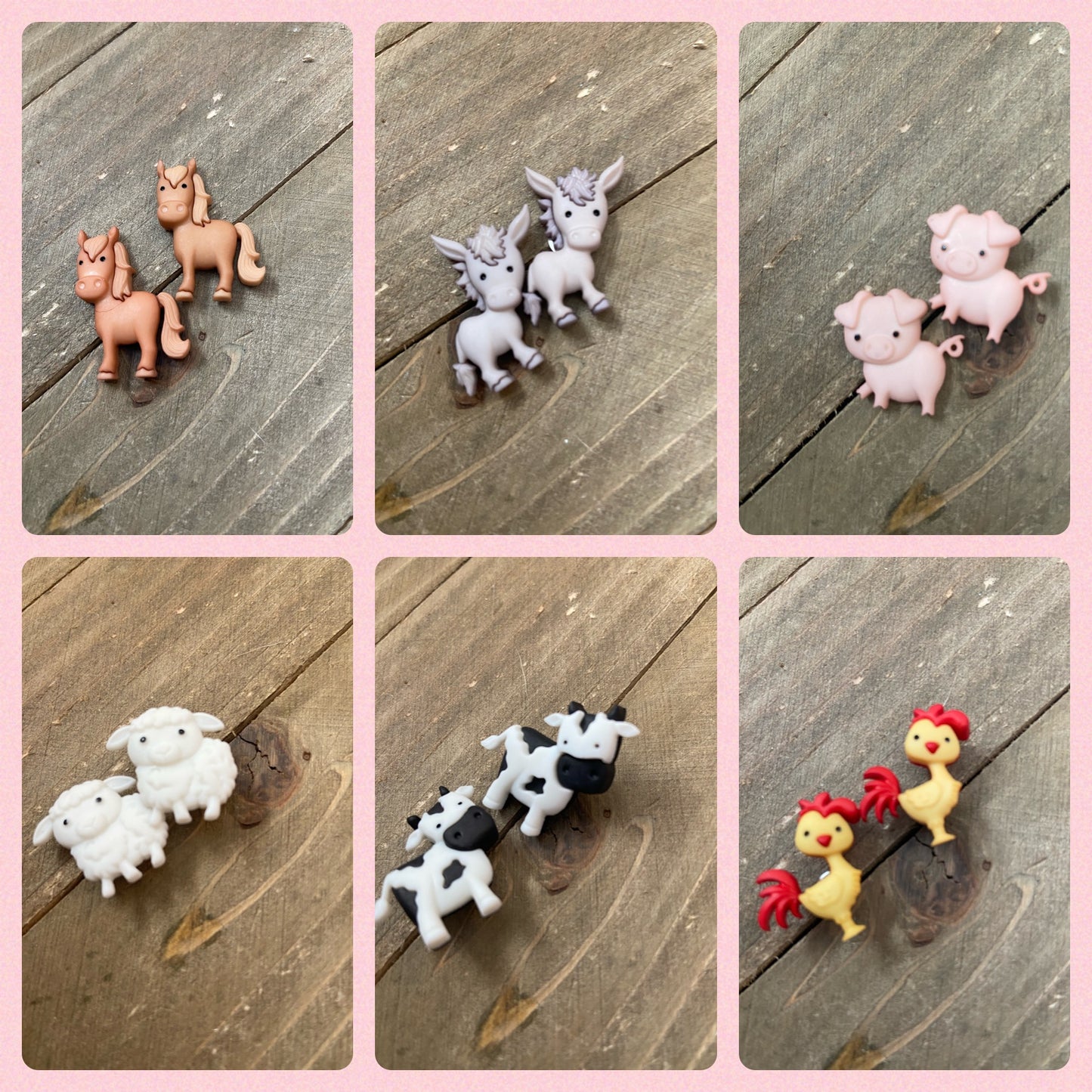 In the Barnyard Animal  Post Earrings (6 animals)Pink tiful of LOVE