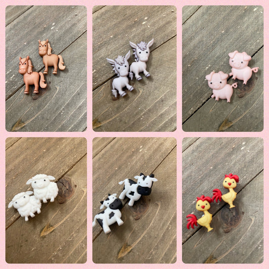 In the Barnyard Animal  Post Earrings (6 animals)Pink tiful of LOVE