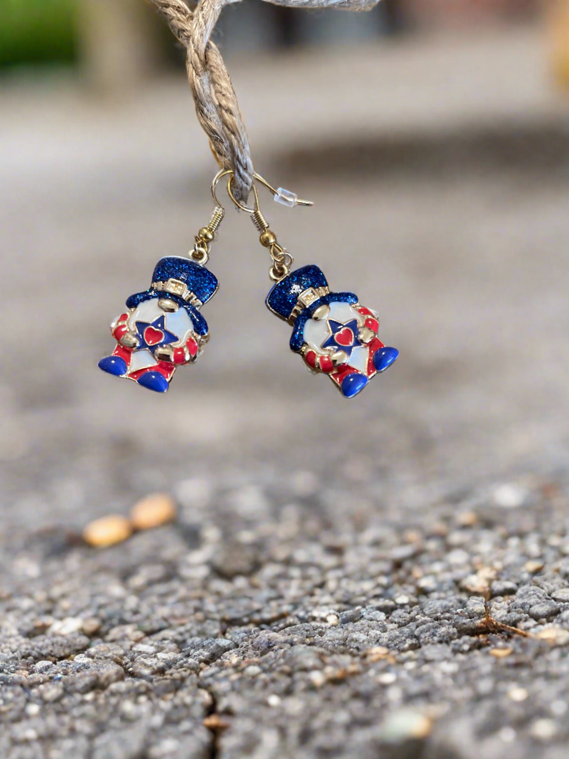 Patriotic Gnome Wire Earrings; red white &amp; bluePink tiful of LOVE