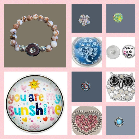 Starter Set for Interchangeble Jewelry (9 Snaps &amp; 1 snap stretch bracelet)Pink tiful of LOVE