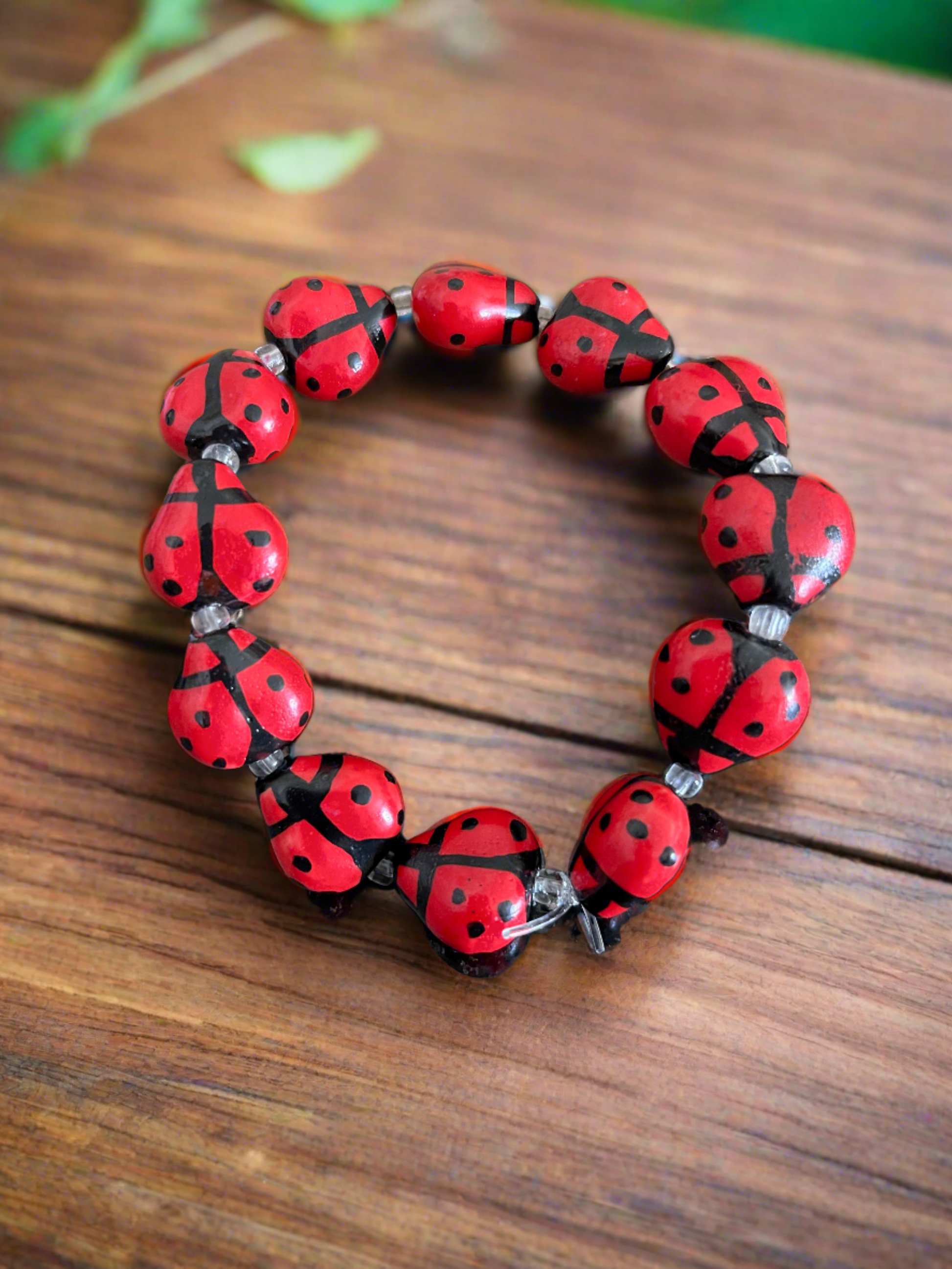 Red Ceramic  (14) Ladybug beaded Stretch bracelet (Copy)Pink tiful of LOVE