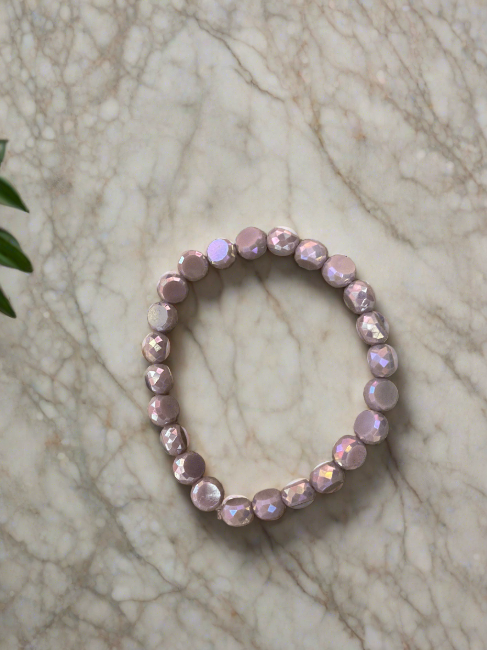 Purple faceted Marbled Faux Stone beaded Stretch braceletPink tiful of LOVE