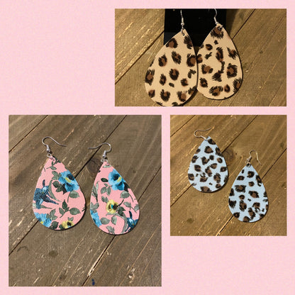 Leather Teardrop Drop Dangle Earrings (multiple choices)Pink tiful of LOVE