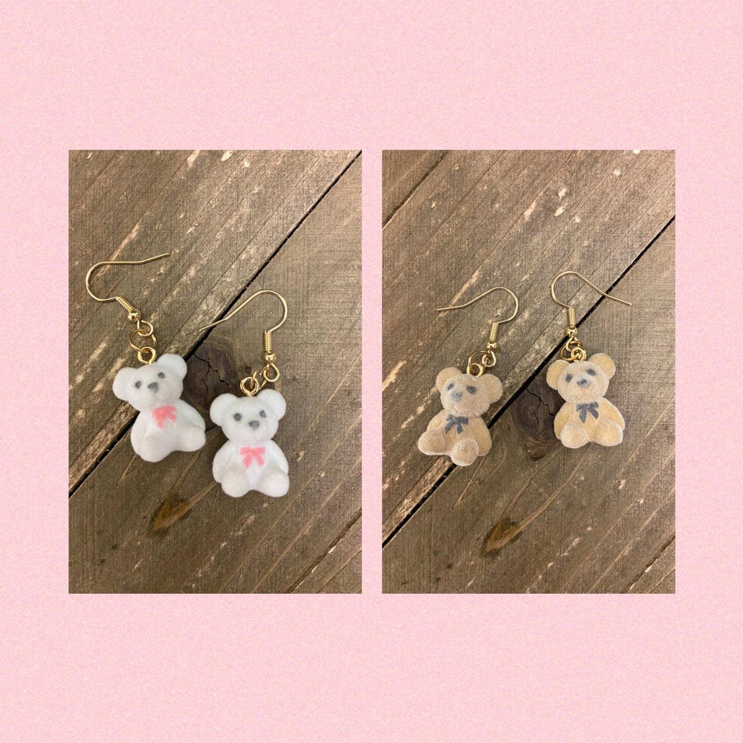 Fuzzy Brown or White Bear Charm Wire EarringsPink tiful of LOVE