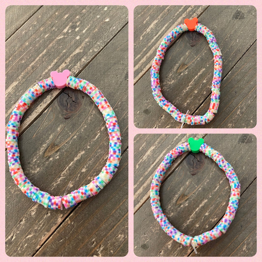 Multi Colored Clay with mouse ears Beaded Stretch Bracelets (3 ears colors to choose from)Pink tiful of LOVE