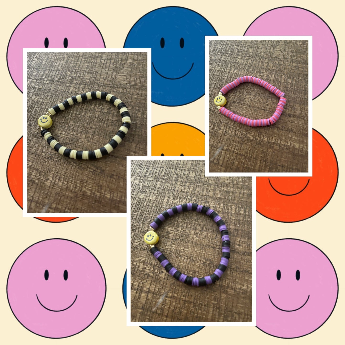 Smiley Face Clay Beaded Stretch Bracelets (3 to choose from)Pink tiful of LOVE