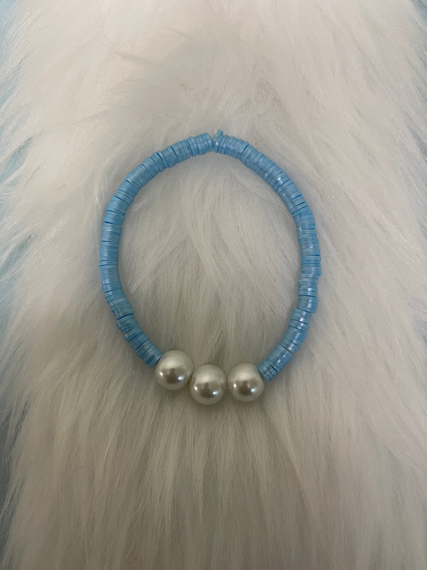 Pearls  &amp; Baby Blue Clay Beaded Stretch BraceletPink tiful of LOVE