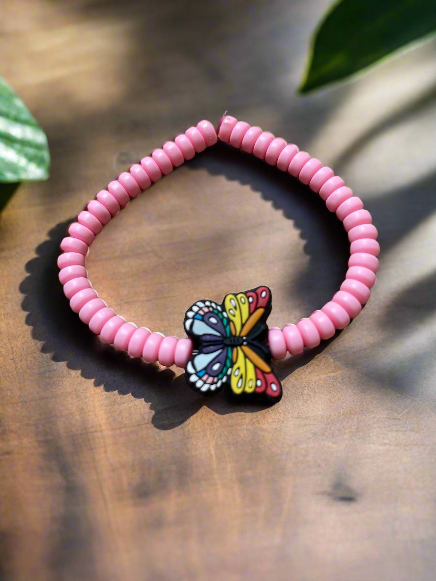 butterfly and Pink Clay Beaded Stretch BraceletPink tiful of LOVE