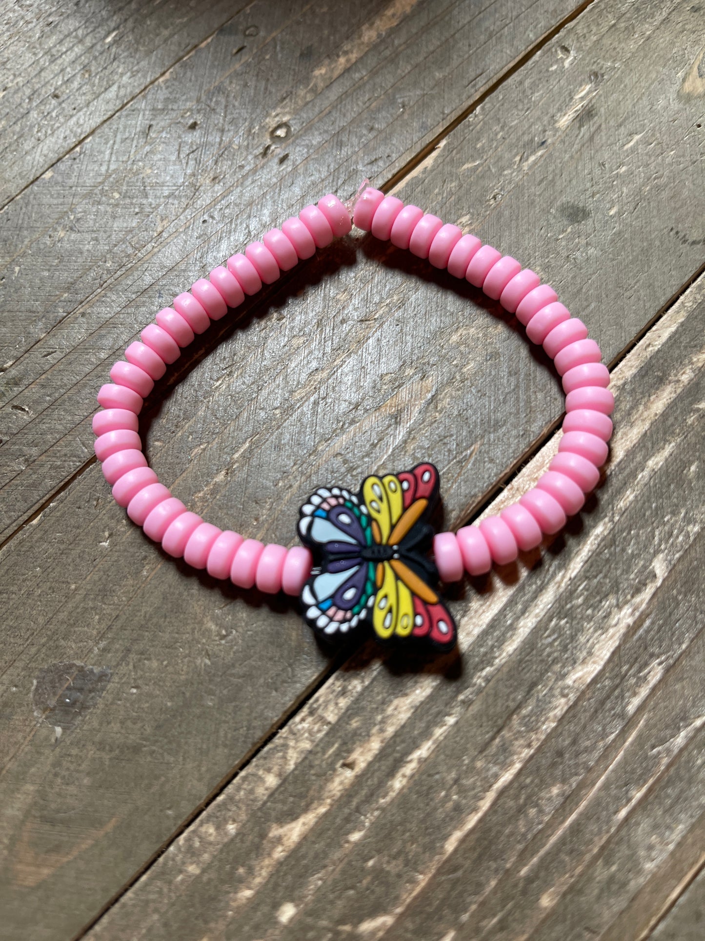 butterfly and Pink Clay Beaded Stretch BraceletPink tiful of LOVE