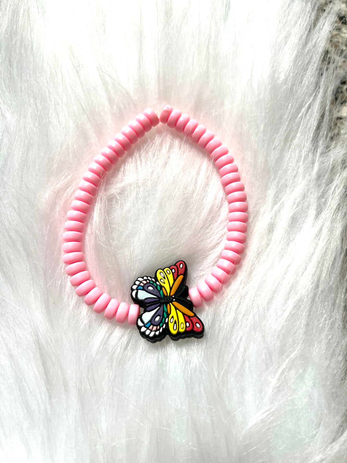 butterfly and Pink Clay Beaded Stretch BraceletPink tiful of LOVE