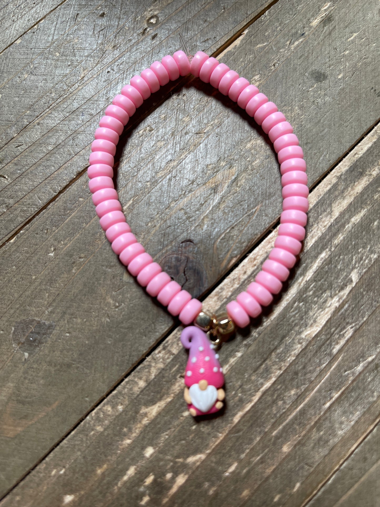 Pink Gnome and Clay Beaded Stretch BraceletPink tiful of LOVE