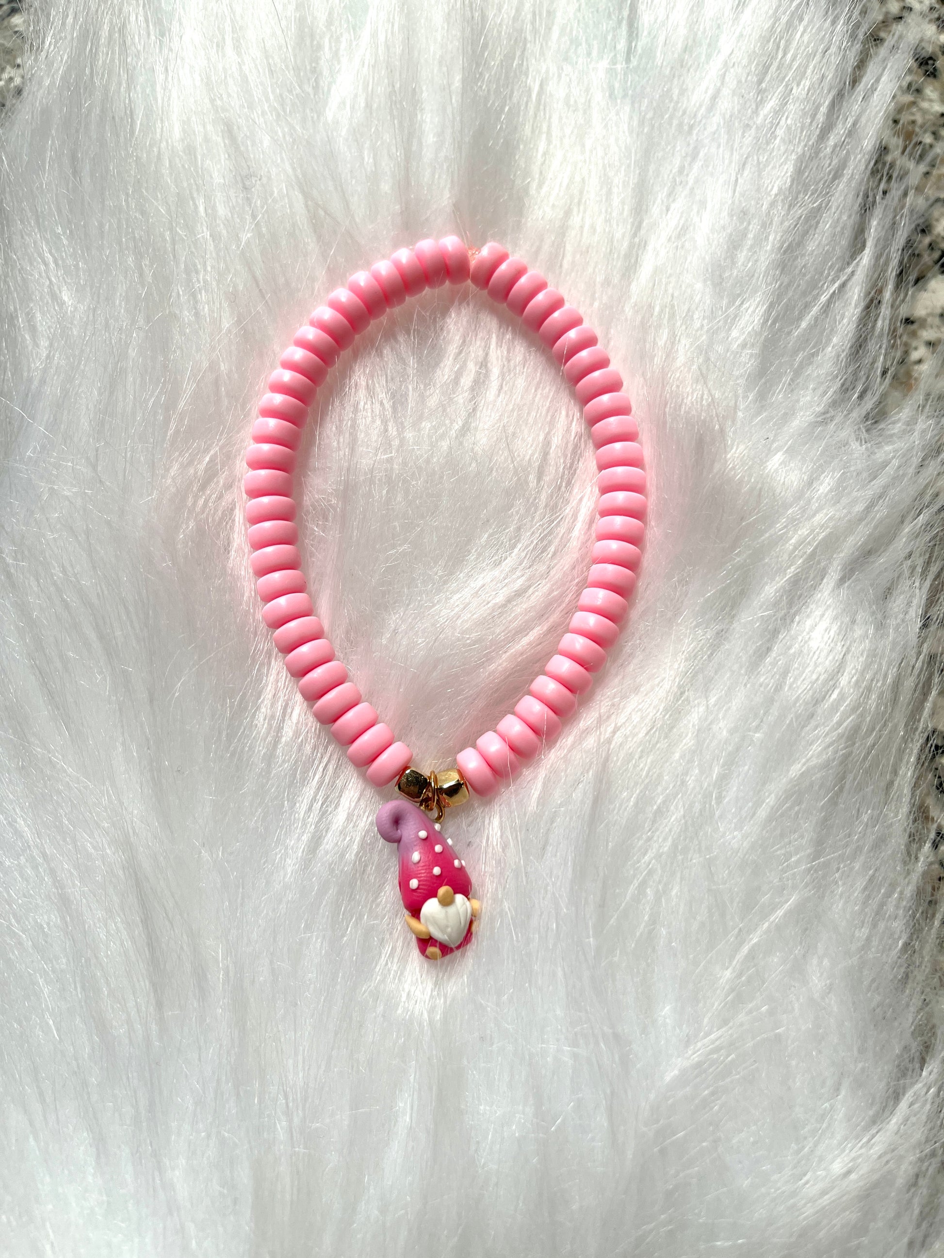 Pink Gnome and Clay Beaded Stretch BraceletPink tiful of LOVE