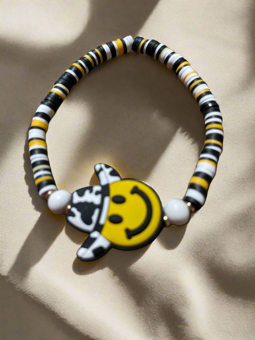 Cowboy Smiley Face Clay Beaded Stretch BraceletPink tiful of LOVE