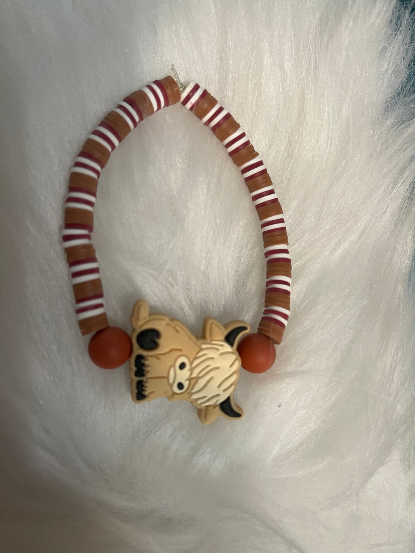 Highland Cow-Tan  Clay Beaded Stretch BraceletPink tiful of LOVE