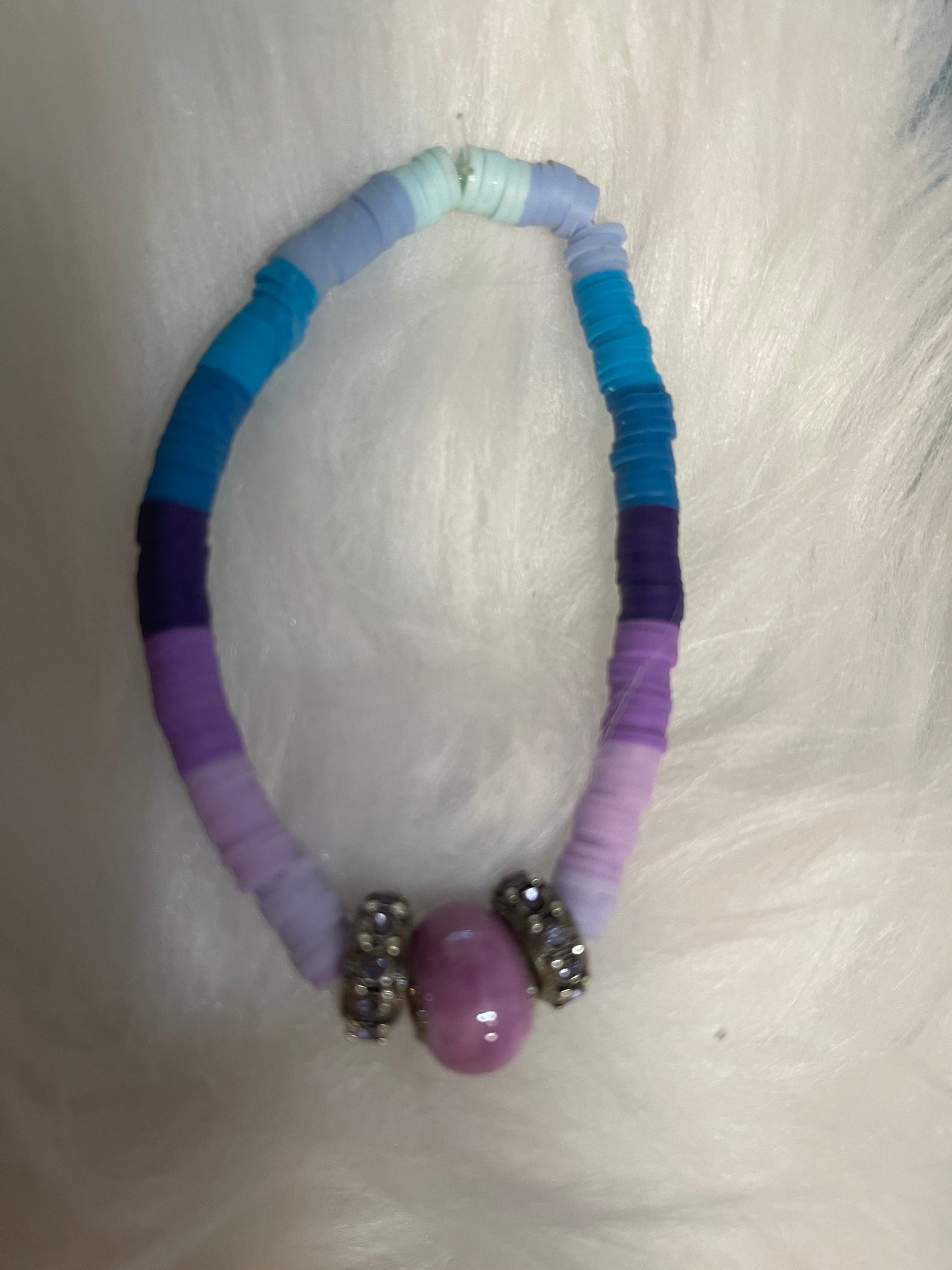 Purple Glass bead  &amp; shades of blue and purple Clay Beaded Stretch BraceletPink tiful of LOVE