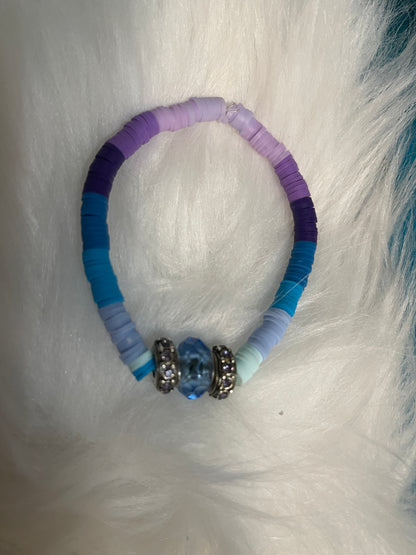 Blue Glass bead  &amp; shades of purple and blue Clay Beaded Stretch BraceletPink tiful of LOVE