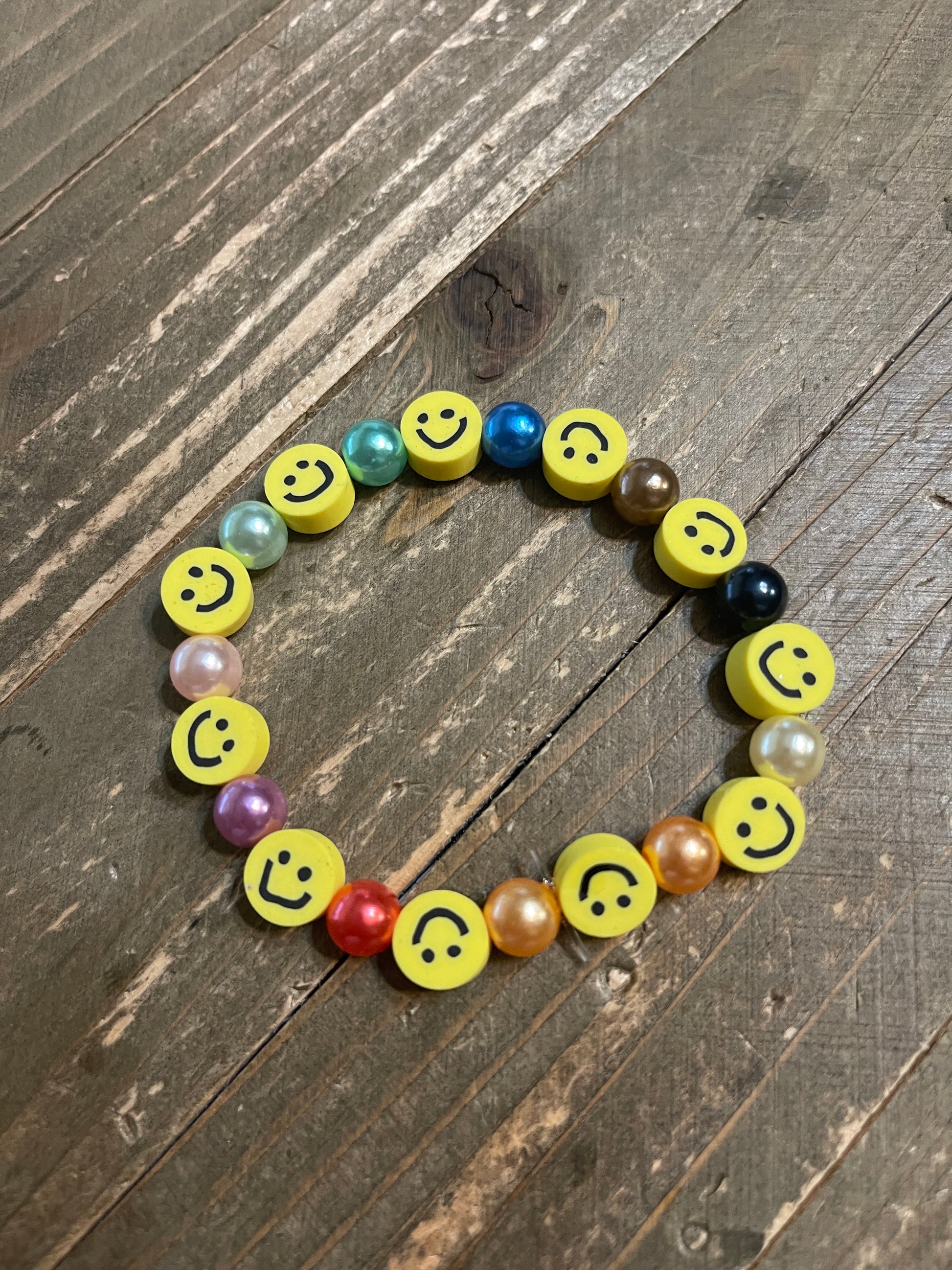 Be Happy - Smiley Face Collection Clay  Beaded Stretch Bracelets (3 to choose)Pink tiful of LOVE