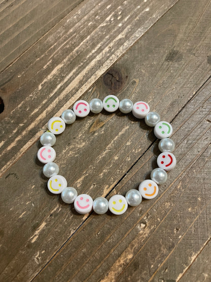 Be Happy - Smiley Face Collection Clay  Beaded Stretch Bracelets (3 to choose)Pink tiful of LOVE