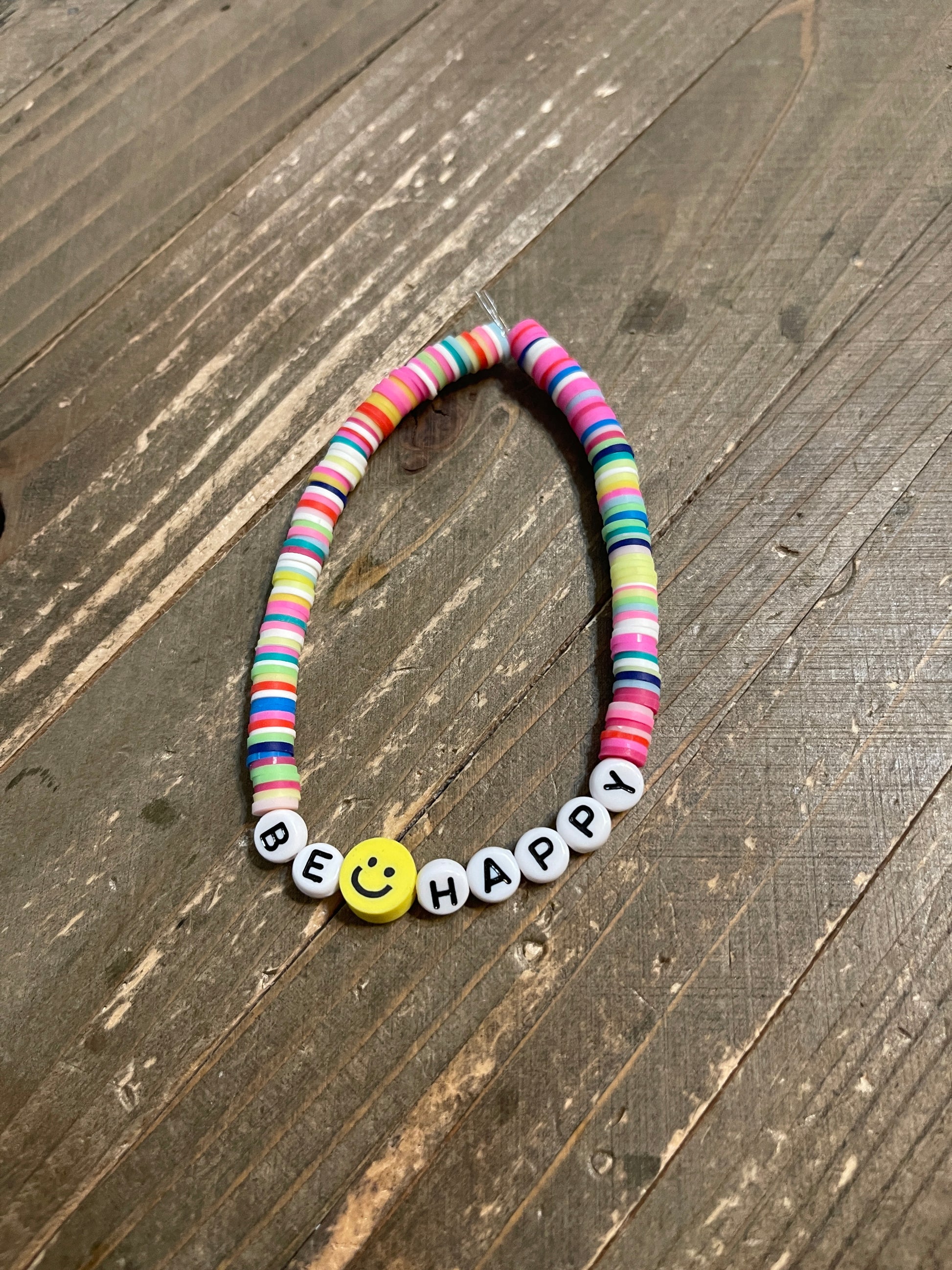 Be Happy - Smiley Face Collection Clay  Beaded Stretch Bracelets (3 to choose)Pink tiful of LOVE