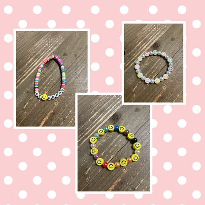 Be Happy - Smiley Face Collection Clay  Beaded Stretch Bracelets (3 to choose)Pink tiful of LOVE