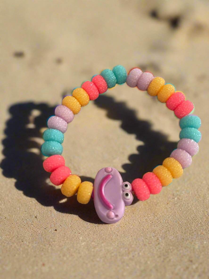 Purple Smiling Frog Multi colored Glitter Acrylic Beaded Stretch BraceletPink tiful of LOVE