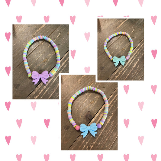 Pastel Bow and Clay  Beaded Stretch Bracelets (3 colors to choose)Pink tiful of LOVE