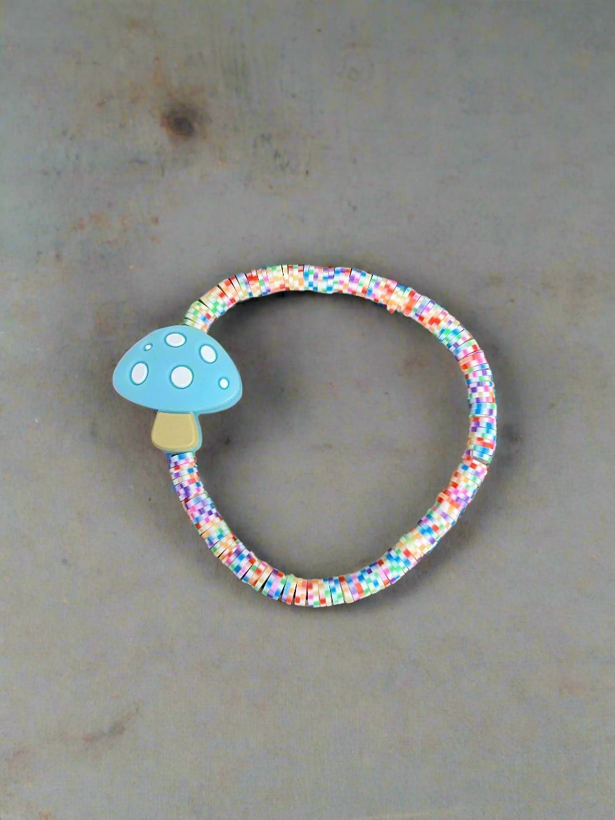 Blue Mushroom and Clay Beaded Stretch BraceletPink tiful of LOVE