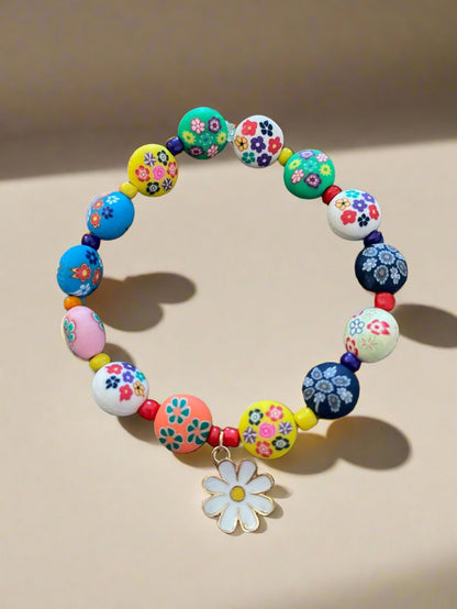 Daisy Charm  and Flower ClayBeaded Stretch BraceletPink tiful of LOVE