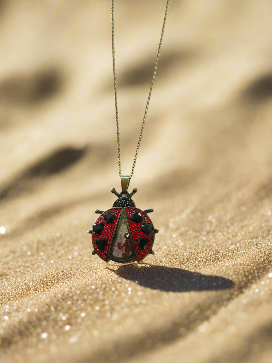 Ladybug Rhinestone Shaker pendant on a bronze Chain NecklacePink tiful of LOVE