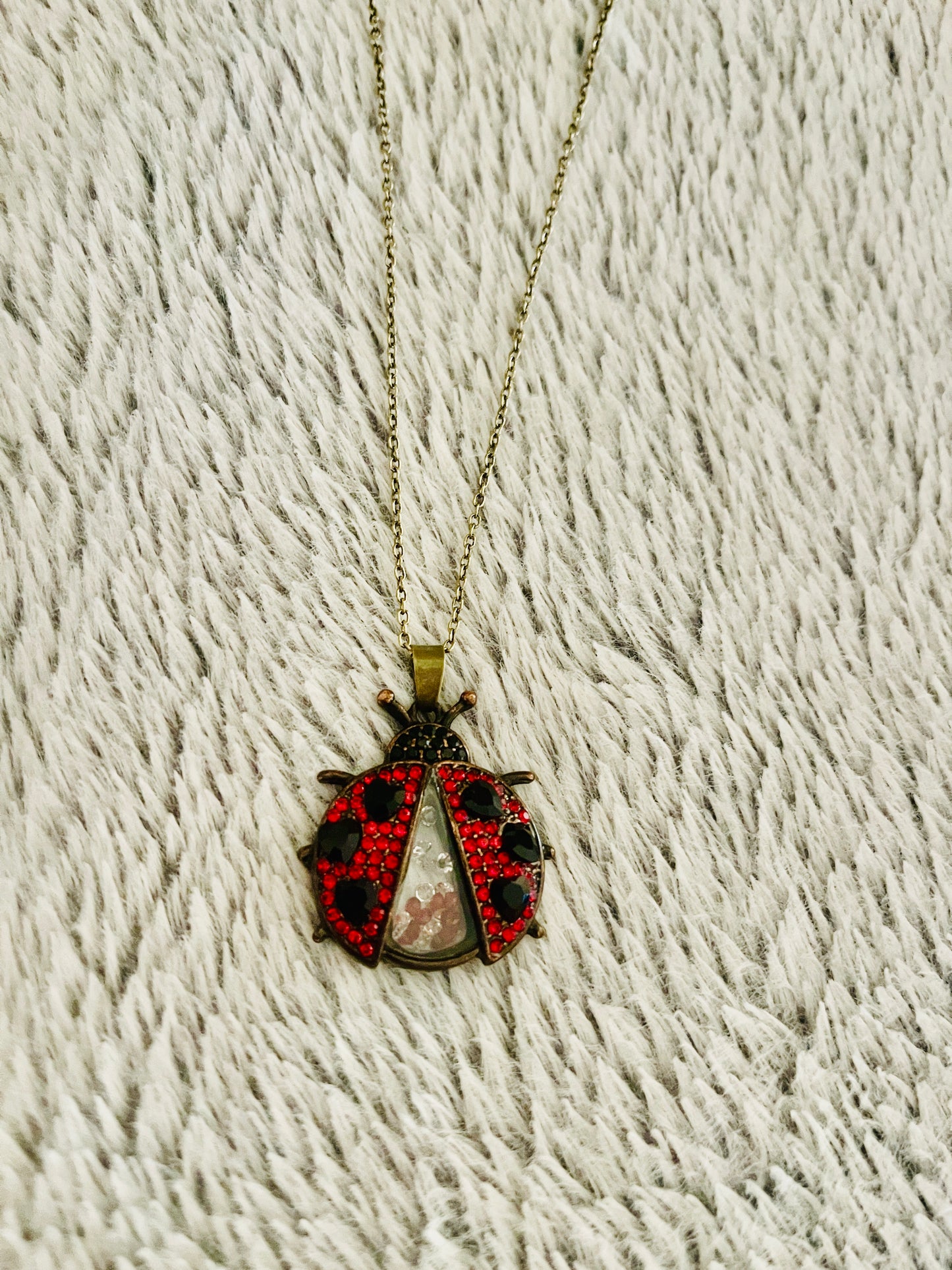 Ladybug Rhinestone Shaker pendant on a bronze Chain NecklacePink tiful of LOVE