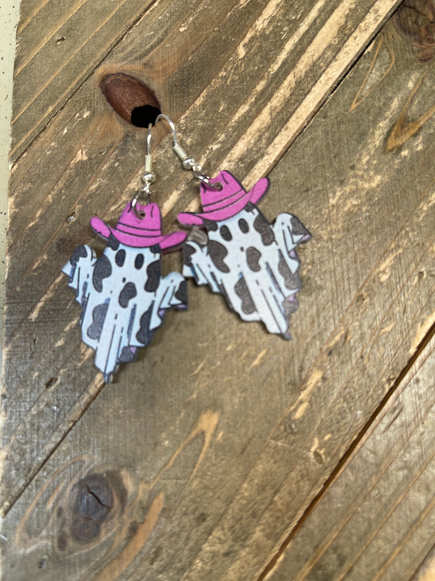 Cowboy Ghost Cowprint Wire EarringsPink tiful of LOVE