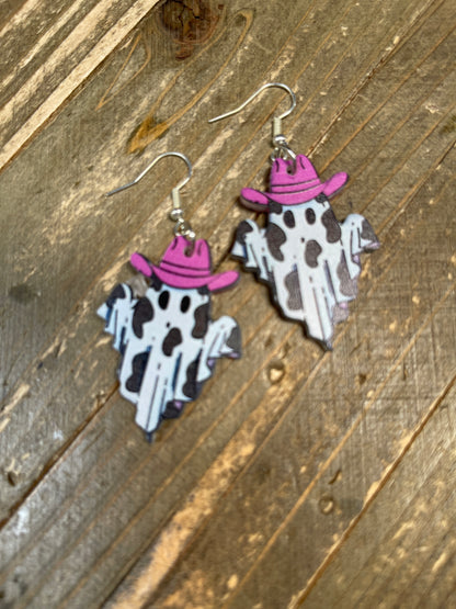 Cowboy Ghost Cowprint Wire EarringsPink tiful of LOVE