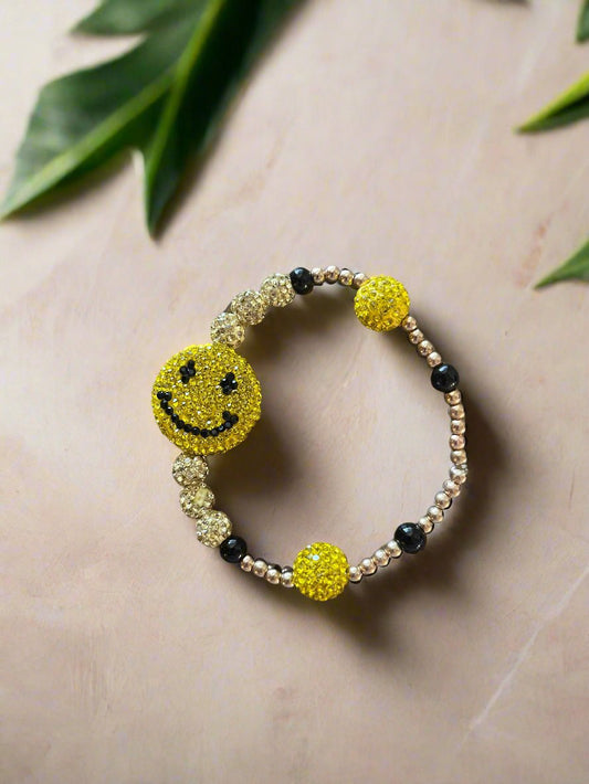 Smiley Face Beaded Stretch BraceletPink tiful of LOVE