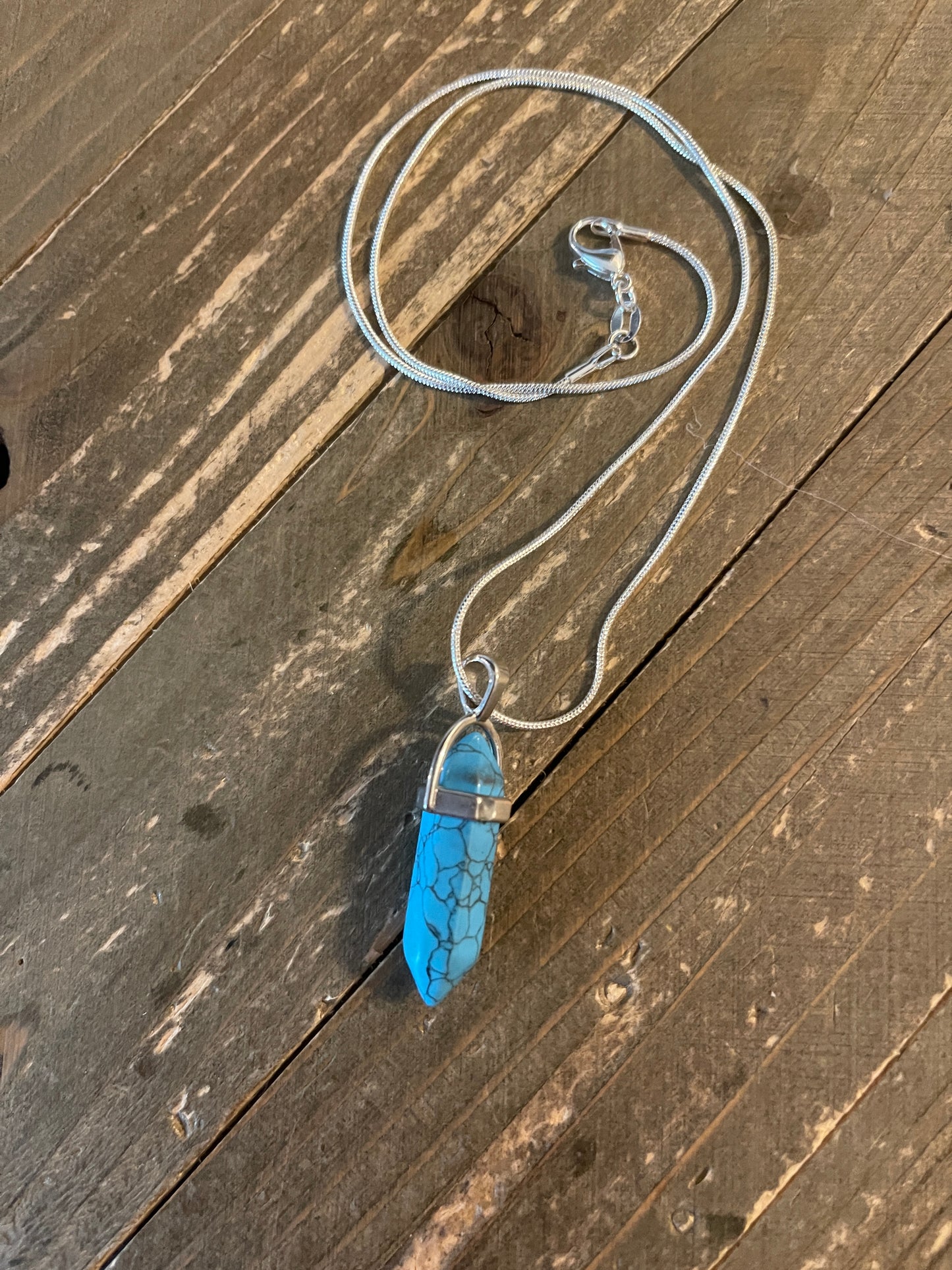 Turquoise Howlite Dagger Pendant on a Silver chain NecklacePink tiful of LOVE