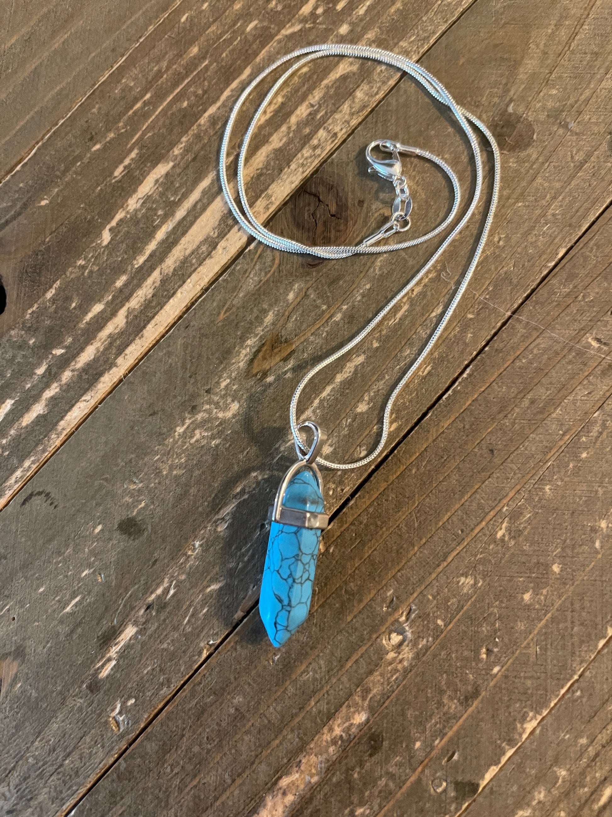 Turquoise Howlite Dagger Pendant on a Silver chain NecklacePink tiful of LOVE