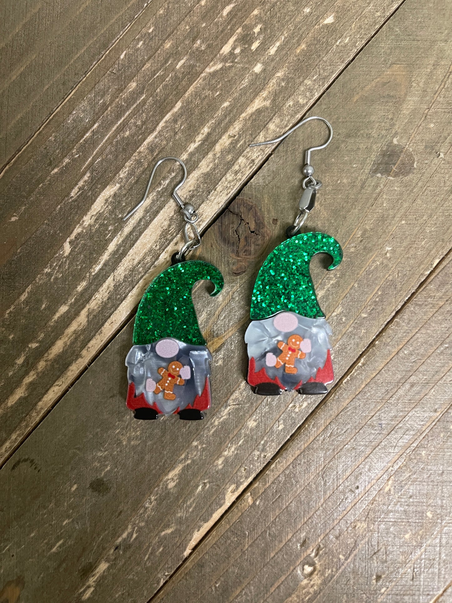 Holiday Gnome Green Glitter Charms Wire earringsPink tiful of LOVE