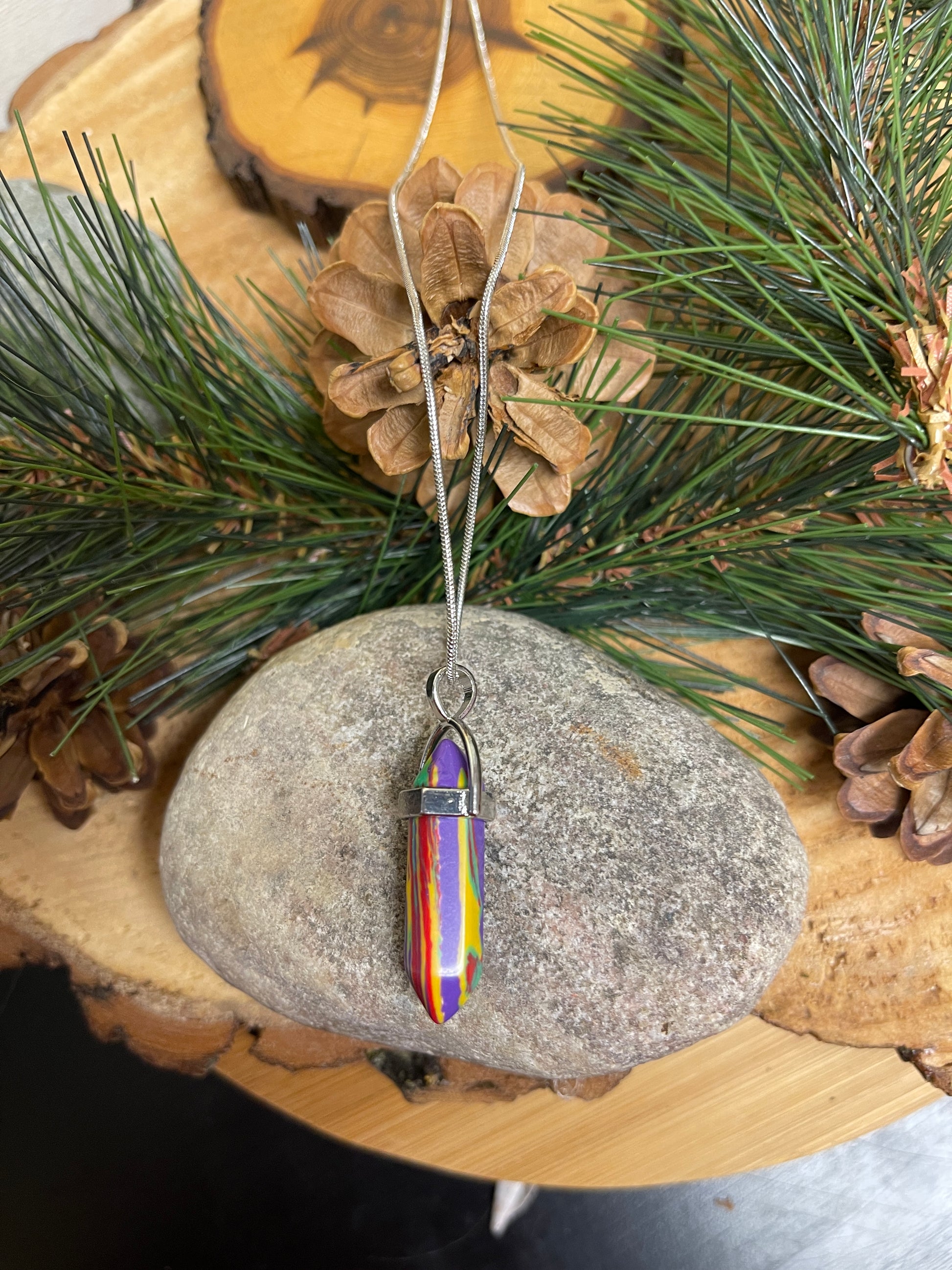 Multi-color Stone DaggerPendant on a Silver chain NecklacePink tiful of LOVE