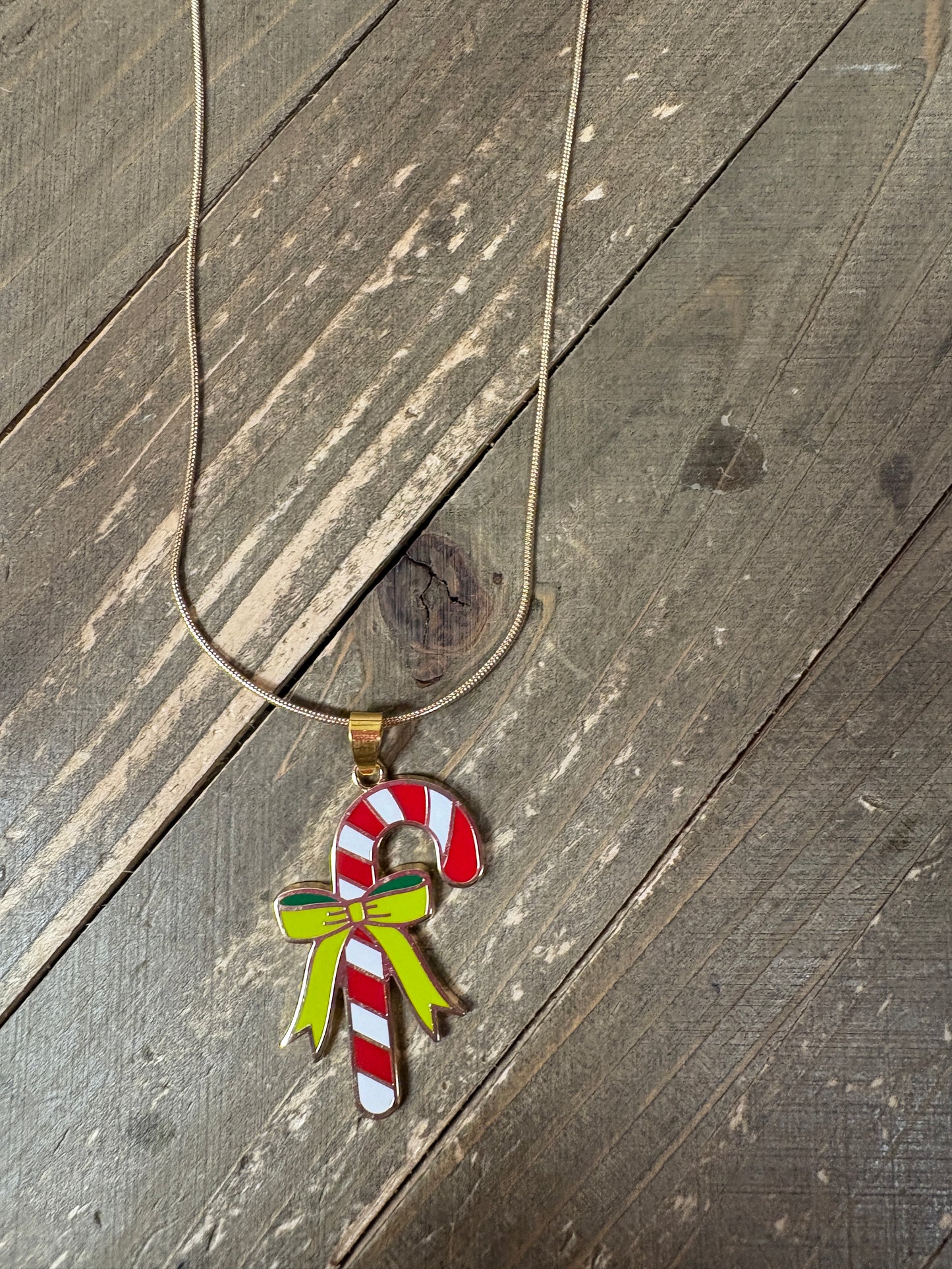 Candy Cane Pendant on a Gold Chain NecklacePink tiful of LOVE