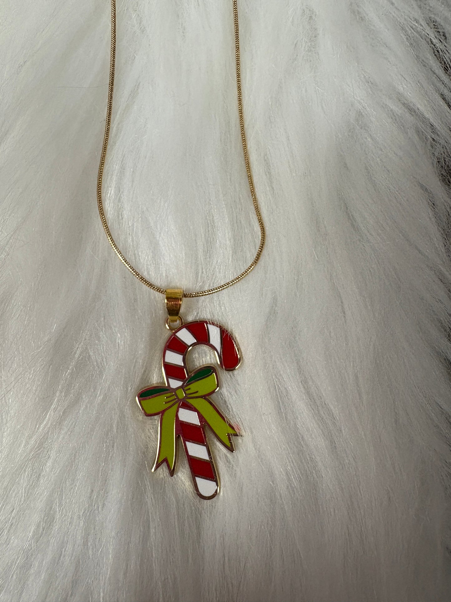 Candy Cane Pendant on a Gold Chain NecklacePink tiful of LOVE