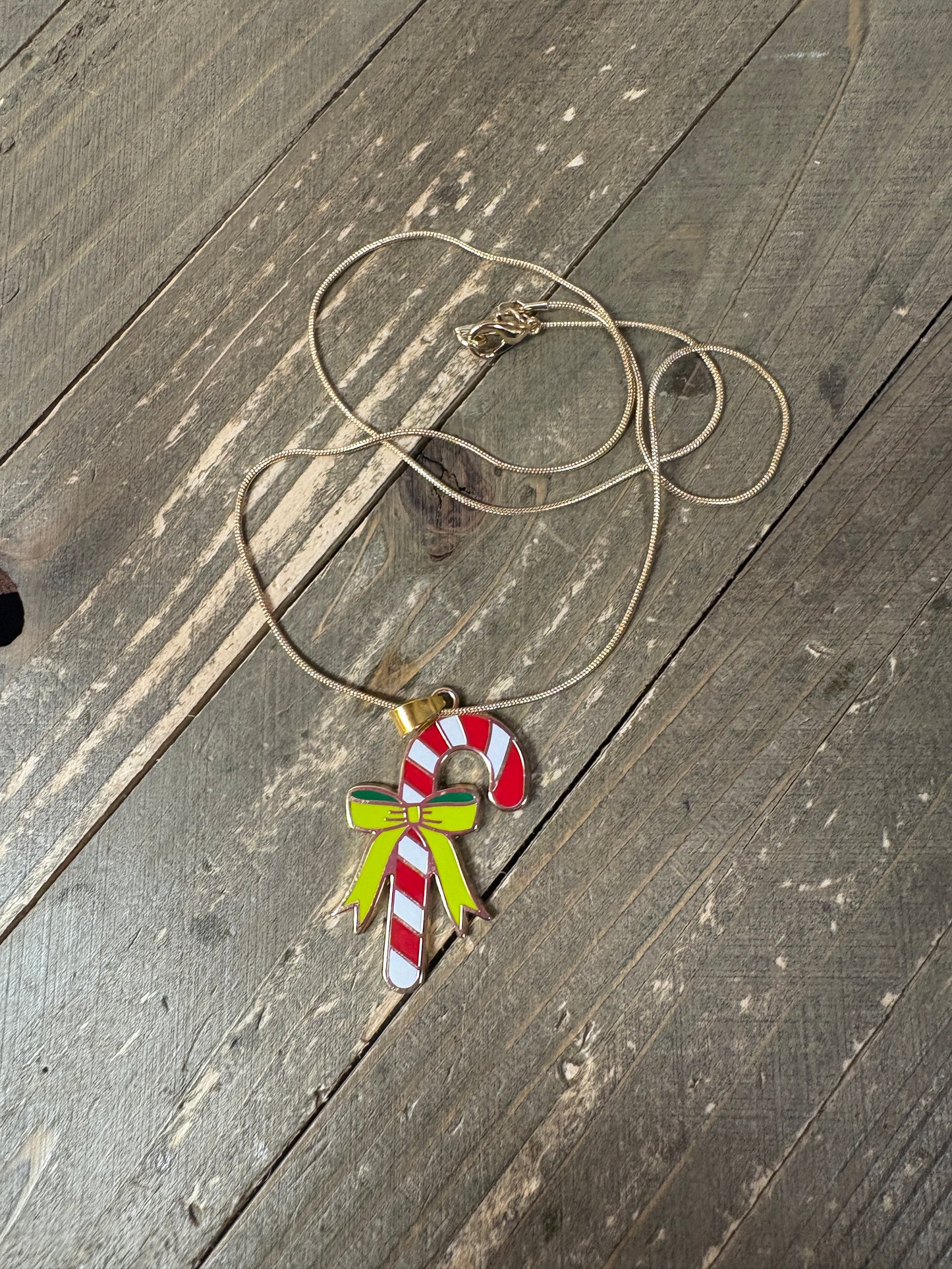 Candy Cane Pendant on a Gold Chain NecklacePink tiful of LOVE