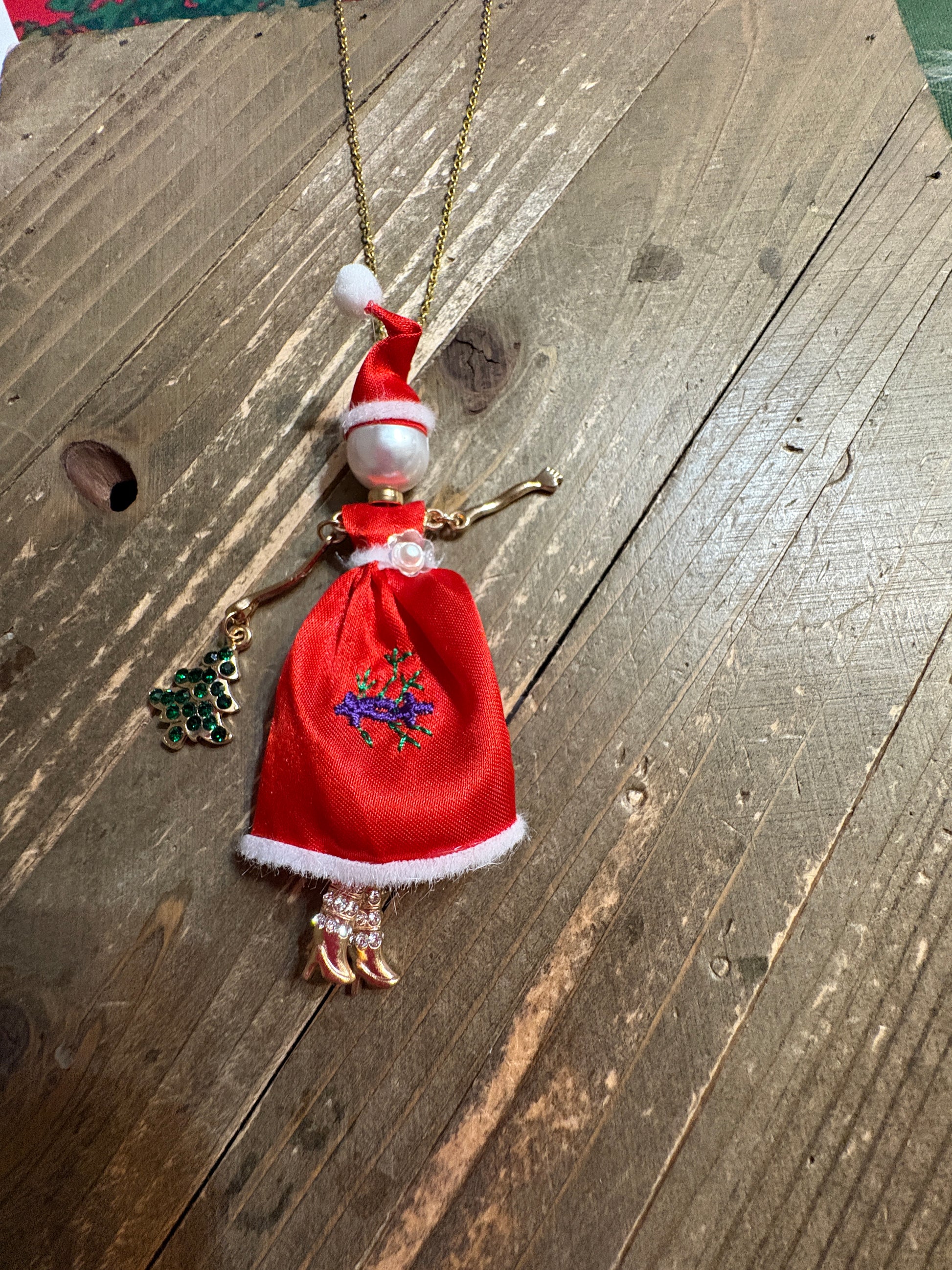 Christmas Red Dressed Doll Pendant on a gold Chain NecklacePink tiful of LOVE