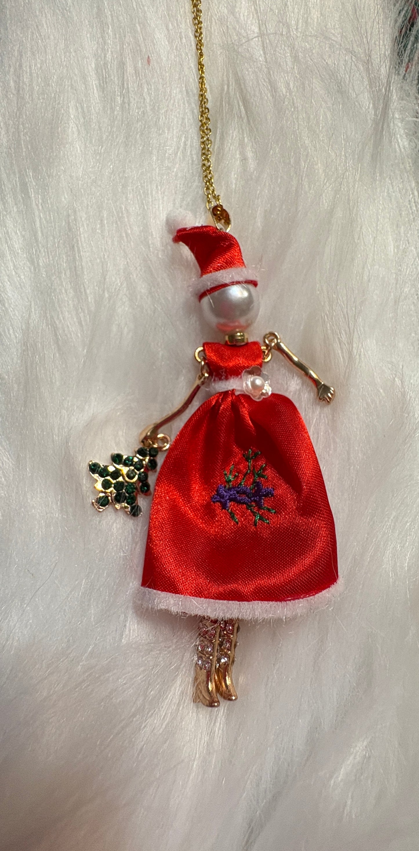 Christmas Red Dressed Doll Pendant on a gold Chain NecklacePink tiful of LOVE