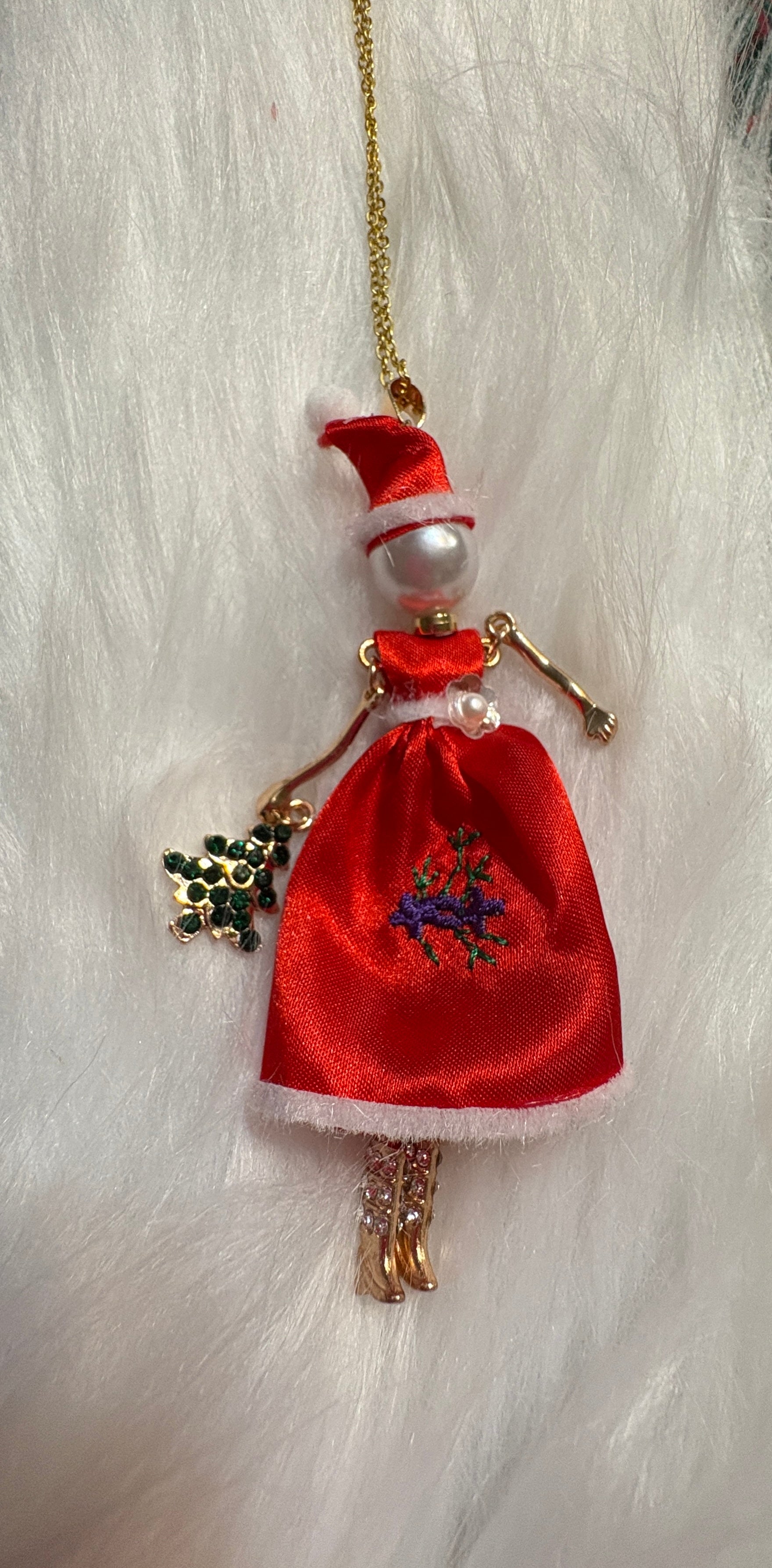 Christmas Red Dressed Doll Pendant on a gold Chain NecklacePink tiful of LOVE