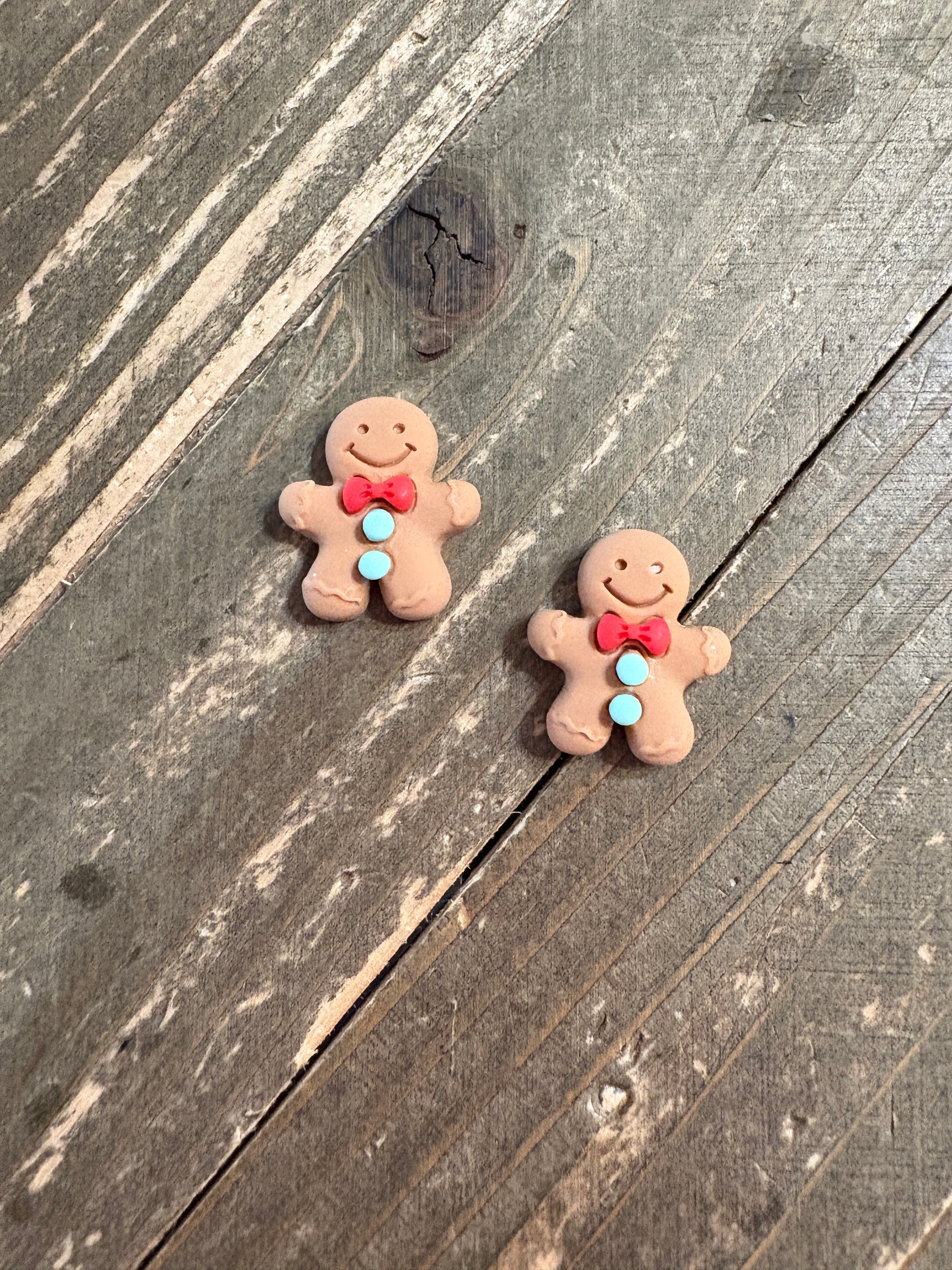 Gingerbread Man with red bow and blue buttons Stud EarringsPink tiful of LOVE