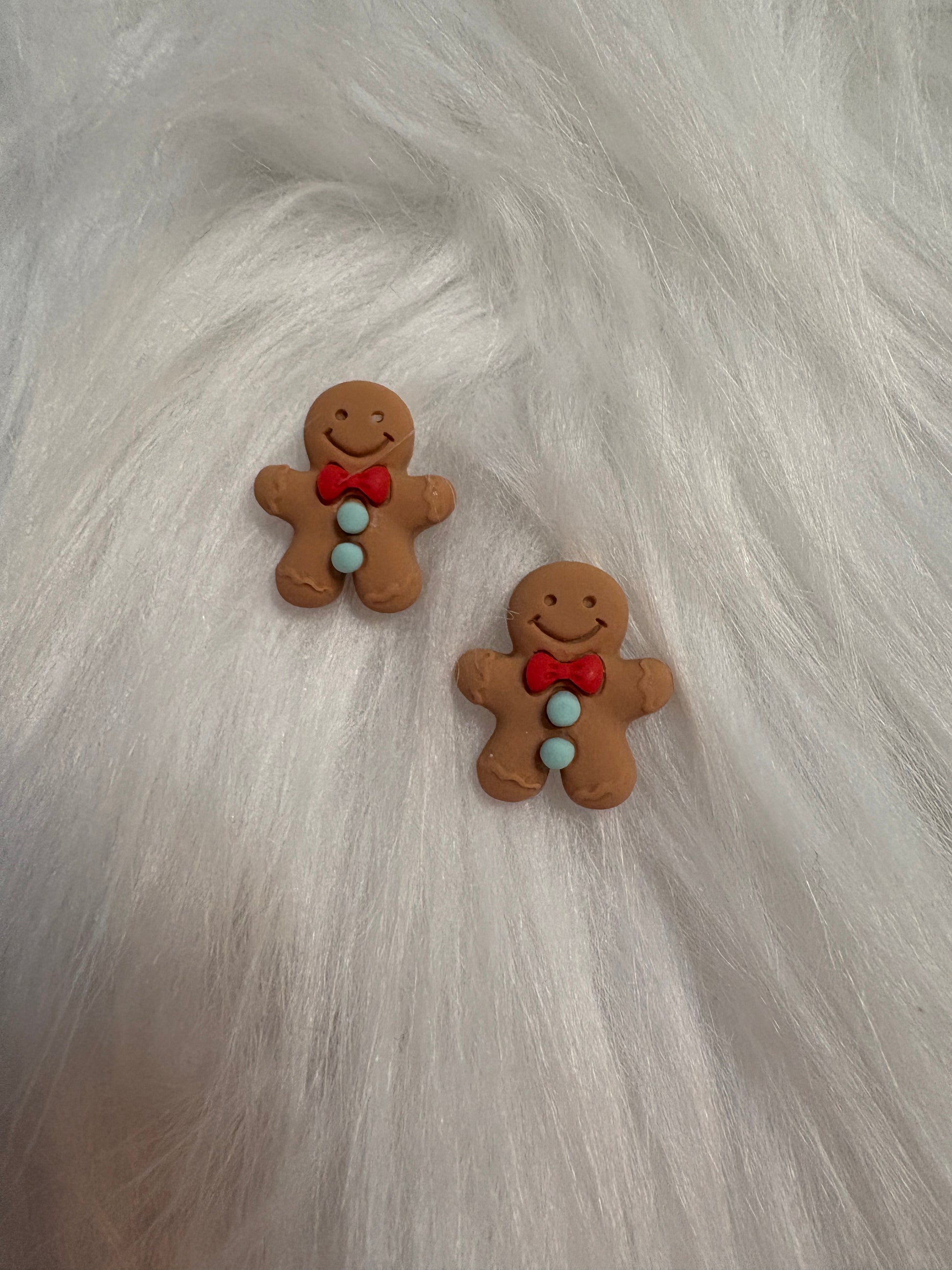 Gingerbread Man with red bow and blue buttons Stud EarringsPink tiful of LOVE