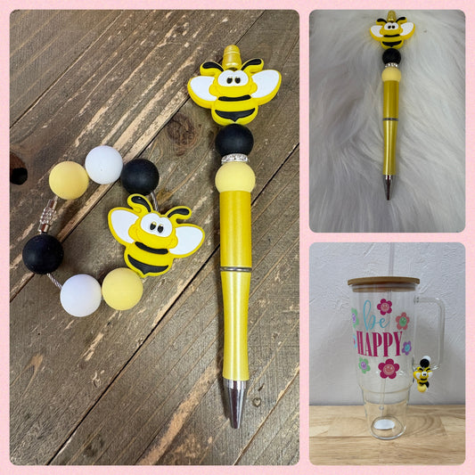 Bumble Bee Beverage Cup/Tumbler Charm and Beadable Pen SetPink tiful of LOVE