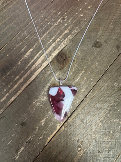 Fused Glass-Pink & White Pendant on a Silver Chain Necklace