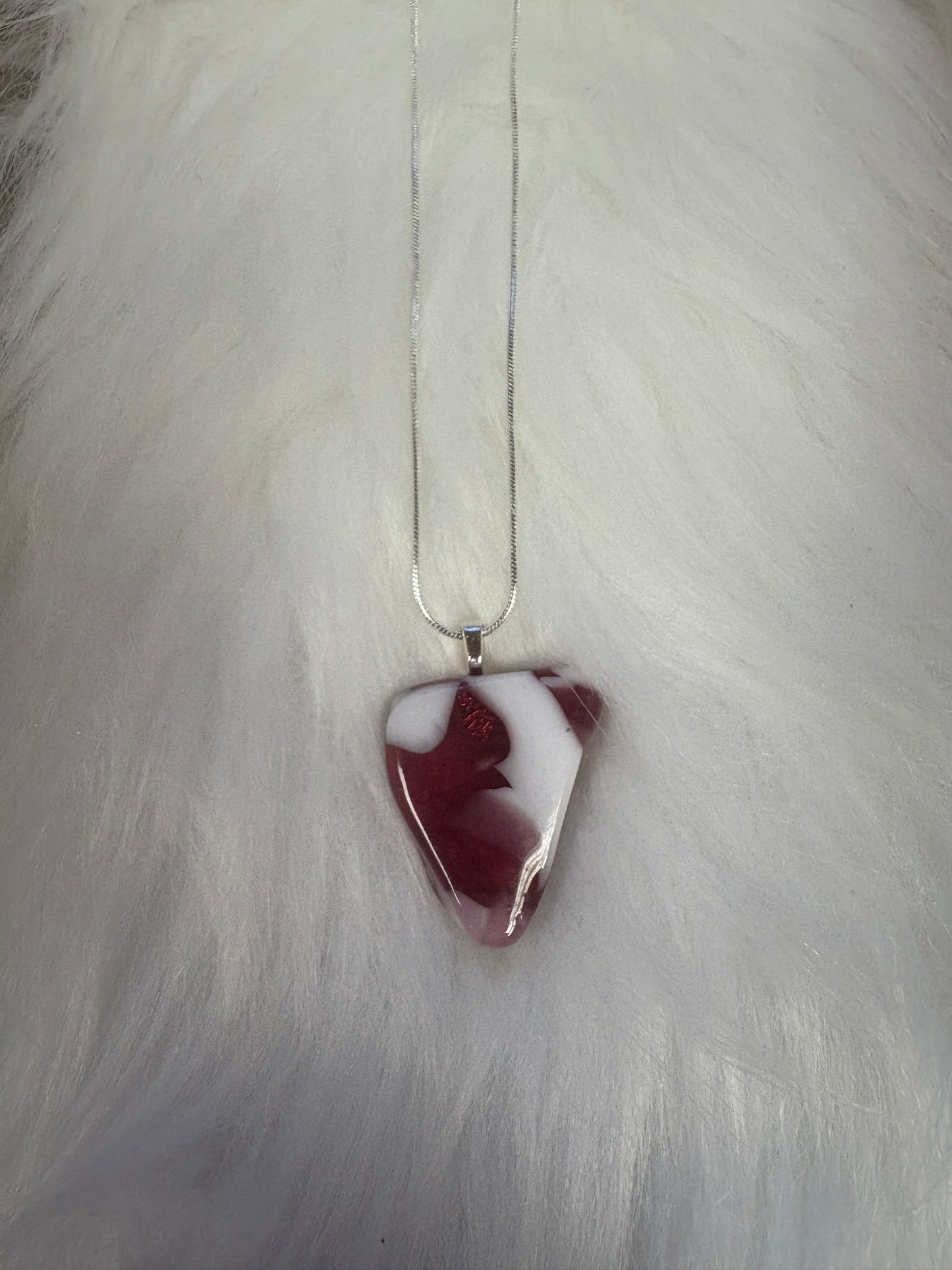 Fused Glass-Pink & White Pendant on a Silver Chain Necklace